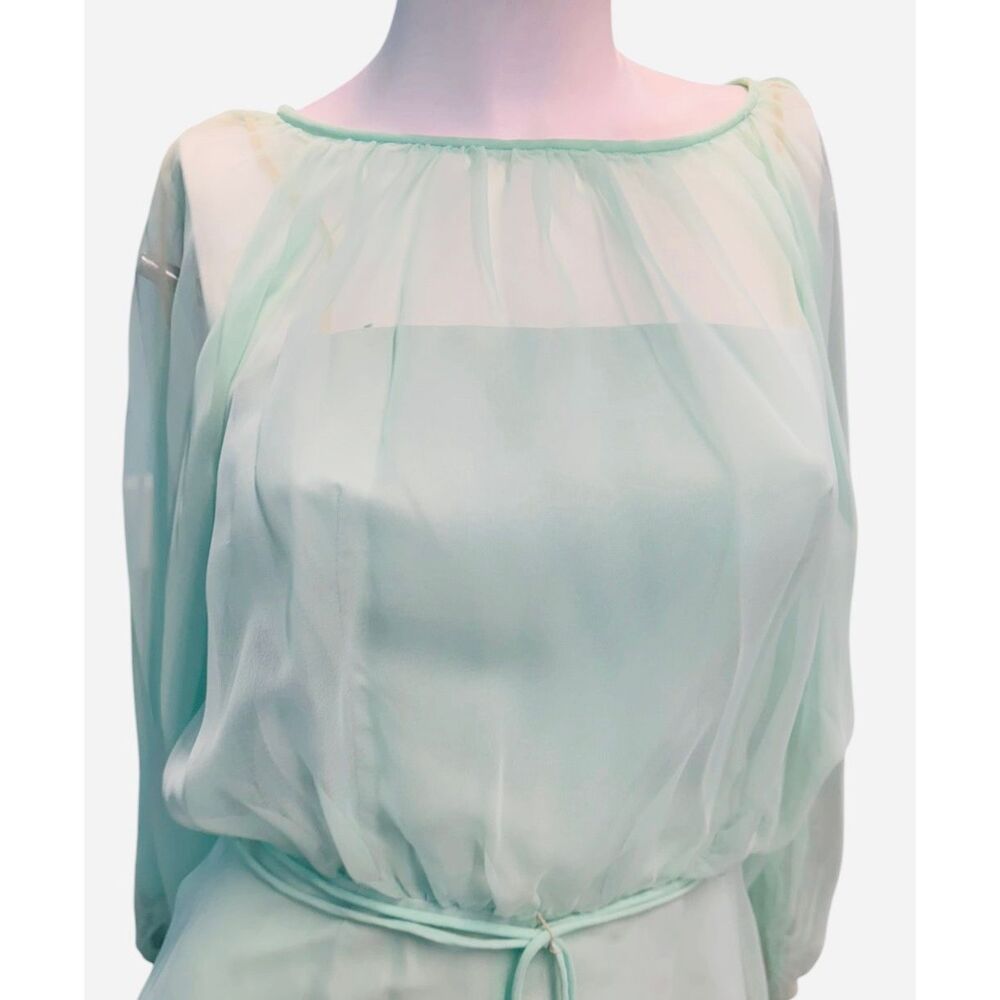 Vintage 70’s Sea Foam Green Blue Overlay Chiffon Goddess Gown Women’s Size XS Ma - Picture 6 of 14